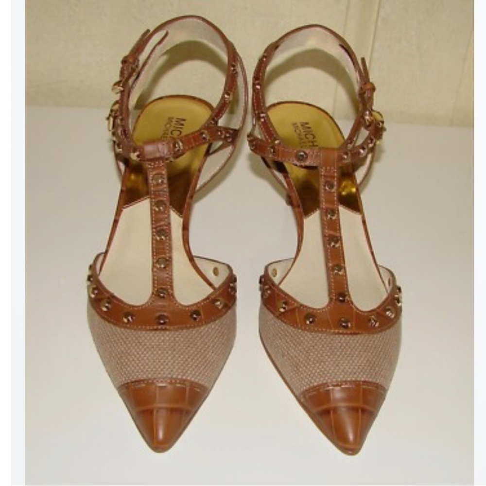 Michael Kors Tan and Gold Studded Heels